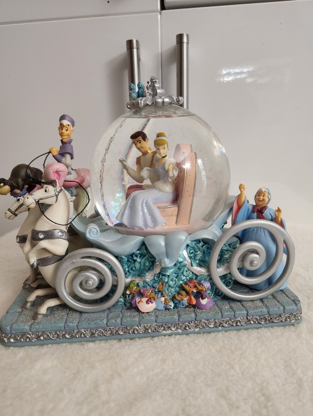 Disney Light Blue and Silver Cinderella Carriage Snow Globe Figurine
